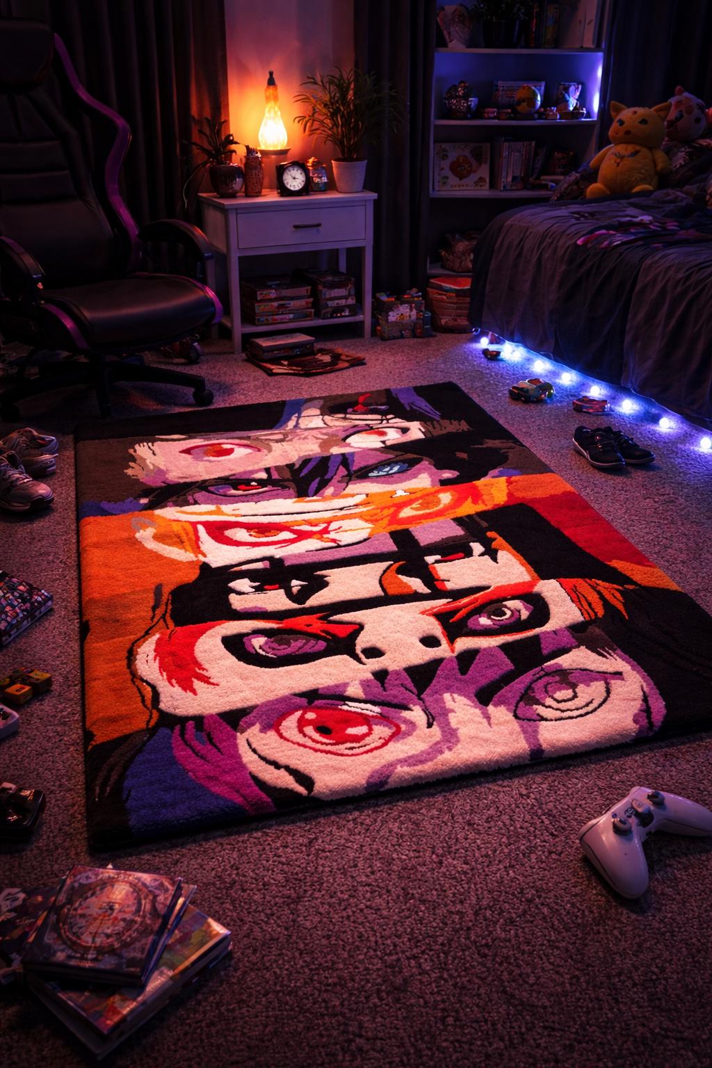 Anime Eyes Tufted Rug, Handmade Character Art Carpet, Otaku Room Decor Floor Rug