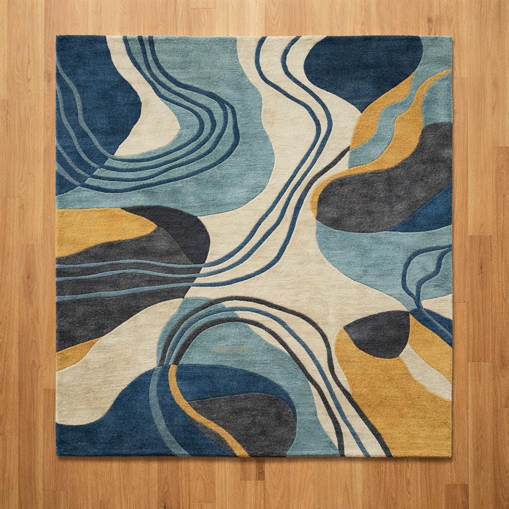 Hand Tufted New Zealand Wool Abstract Area Rug, Modern Geometric Living Room Carpet