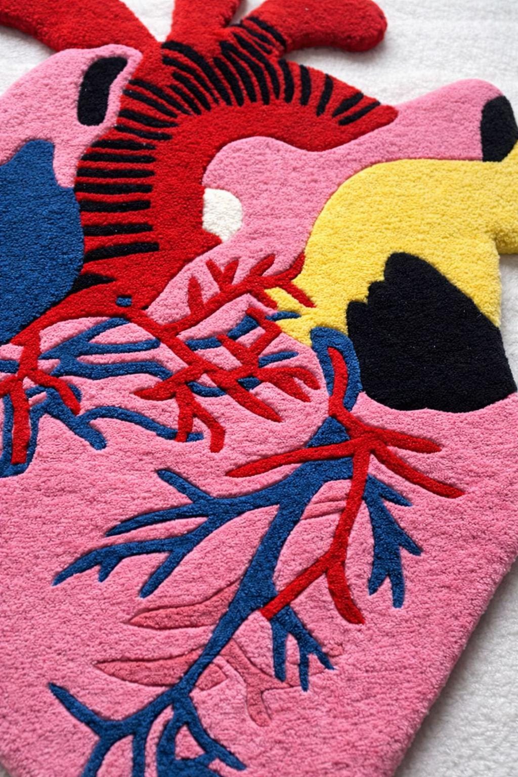 Handmade Anatomical Heart Tufted Rug, New Zealand Wool Floor Carpet